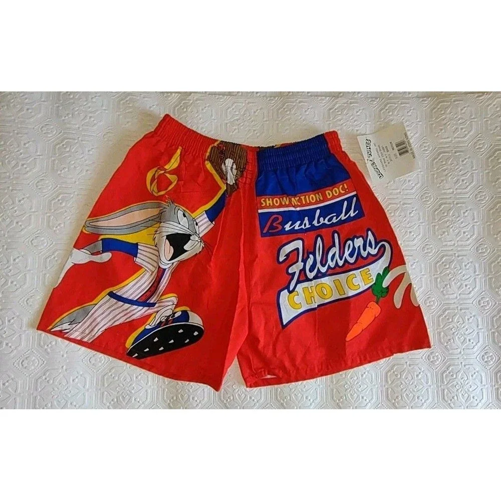 Sz Med Vintage NWT Bugs Bunny Looney Tunes Swim Shorts 90s